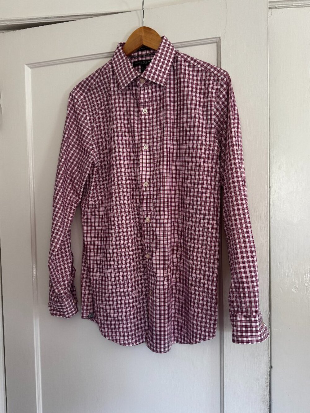 Banana Republic Camden Non-Iron Red/Black/White Checked Dress Shirt Size M